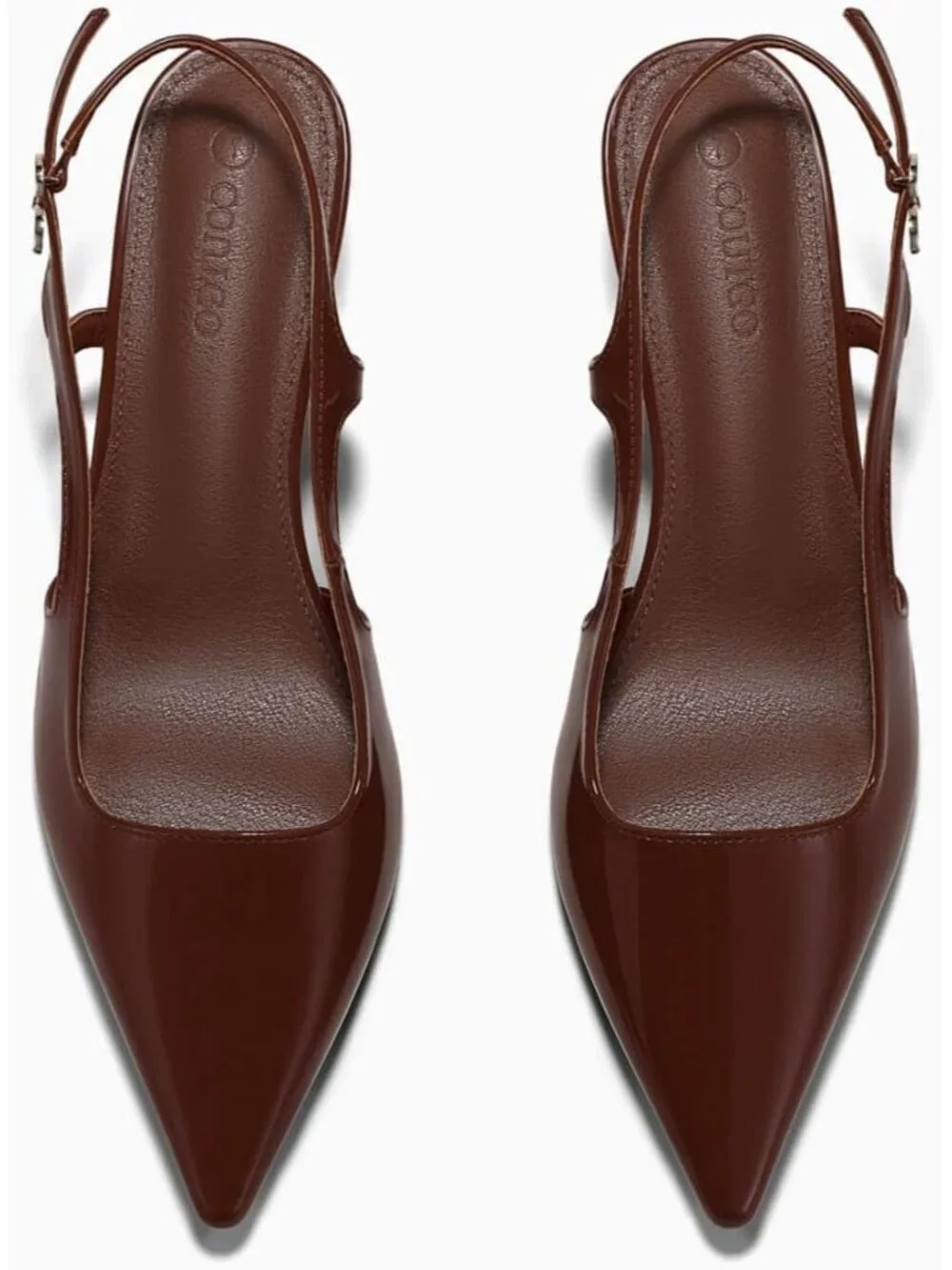 Women's Red/Brown Low Kitten Heel Slingback Pump Closed Pointed Toe Buckle Shoes